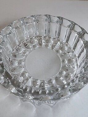 Vintage Clear Glass Ashtray With Textured Design 6" Diameter KIG Indonesia    XX